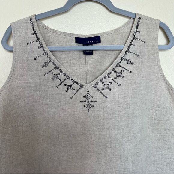 Venezia Linen Embroidered Sleeveless Top Elastic Drawstring Pants Women 18/20 - Picture 3 of 15